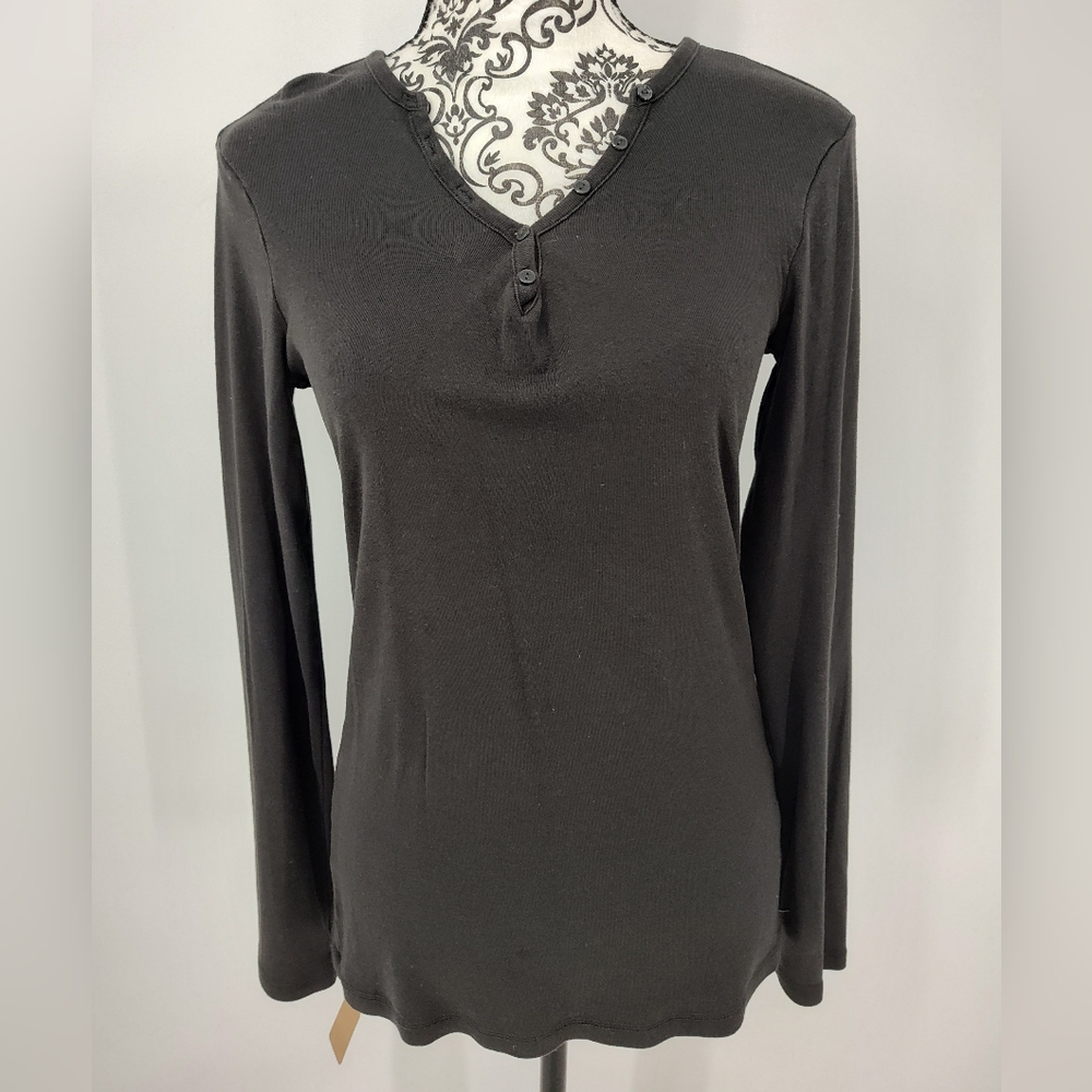 GAP Charcoal Long Sleeve Women's Top With Button Details Size Medium